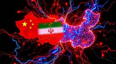 Electric vivid colors depicting the complex layers of Iran-China economic relations without any text, focusing on deep understanding of the relationship